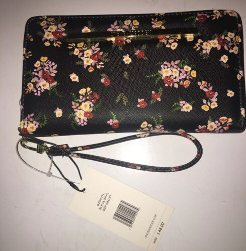 STEVE MADDEN WALLET WRISTLET BLACK FLORAL Zip Around Organizer