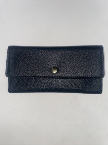 LODIS Black Kate Classic Pebbled Leather RFID Slim Large Flap Snap Wallet~UNIQUE