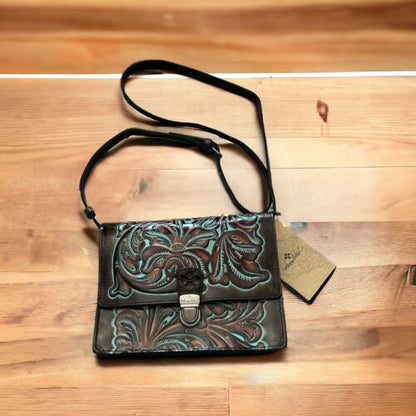 Patricia Nash LOCRI Convertible XBDY TOOLED TURQUOISE Leather P894133~UNIQUE!!