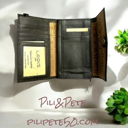 LODIS Mónica Large Flap Trifold Wallet~ Glaze Leather Genuine~ Dark Green~UNIQUE