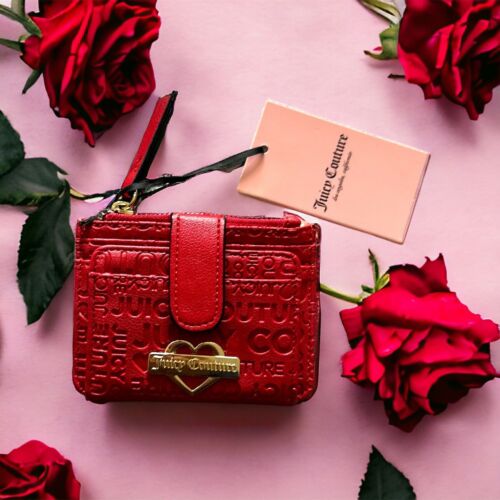 JUICY COUTURE Scarlet Red Glam Tab WALLET CARD CASE FOLD~ID Card & Coin Purse