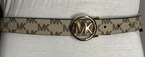 MICHAEL KORS BELT REVERSIBLE BLACK/MK LOGO TAN GOLD MK LOGO BUCKLE SKINNY