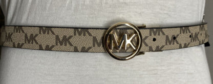 MICHAEL KORS BELT REVERSIBLE BLACK/MK LOGO TAN GOLD MK LOGO BUCKLE SKINNY