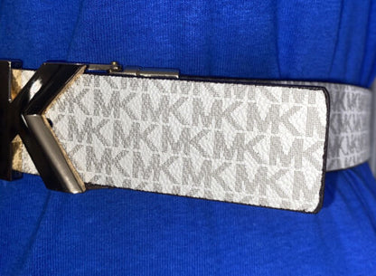 Michael Kors Belt Vanilla/Luggage Reversible Printed MK Logo and Buckle ALL SIZES!