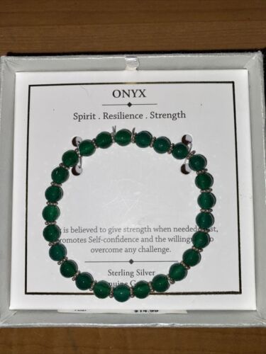 SHIVAM .925 STERLING SILVER & GREEN ÓNYX GENUINE GEMSTONE BRACELET ~BEAUTIFUL 💝