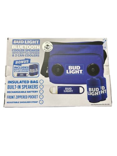 Bud Light Rechargeable Bluetooth Speaker Cooler With  2 Can Coolers + Can opener