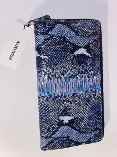 BRAHMIN Skyler Marine Seville Blue Python Embossed Leather Wristlet/Wallet NEW
