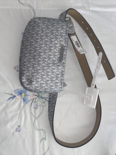 Michael Kors Women’s Belt  Fanny Pack MK Signature Logo SILVER/GRAY- L/XL UNIQUE