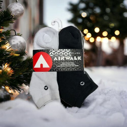 Airwalk Crew Socks 6 Pair Men 10-13 Arch Support~Mesh Vented~Black/White/Gray