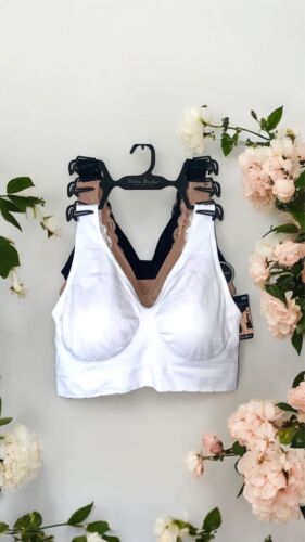 Delta Burke 3-Pack Seamless Bras 1X Lace & Soft Comfort Lounge Removable Pad NEW