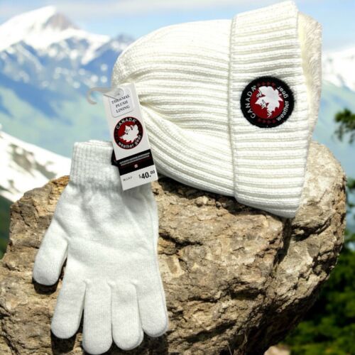 Canada Weather Gear White~Thermal Plush Lining Logo Hat~Matching Gloves set NEW