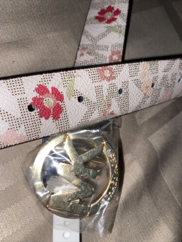 Michael Kors Belt Reversible Print Logo Vanilla Floral&Pink Gold~Tone MK Buckle❤