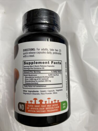 Reishi Mushroom Capsules 5000mg |120 Count | Non-GMO, Gluten Free | by Carlyle