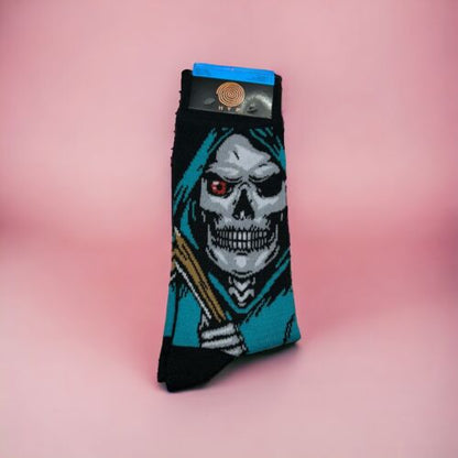 HYP GRIM REAPER Halloween Novelty 1 Pair Crew Socks Shoe Size 6-12 NWT