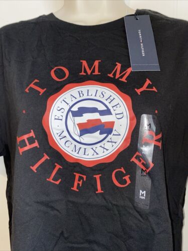 TOMMY HILFIGER TEE SHIRT BLACK 100% COTTON LARGE LOGO