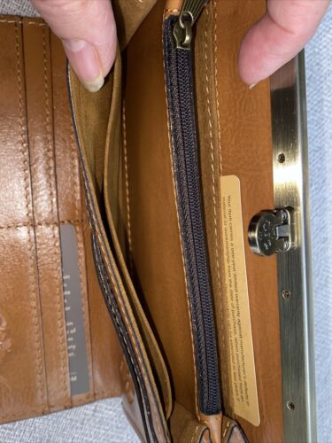 Patricia Nash Cauchy Tooled Genuine Leather Framed RFID Wallet Cognac NWT $119