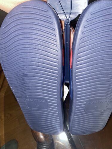 Nautica Bower Athletic Adjustable Slides Sandals, Mens Size 10, Navy White & Red