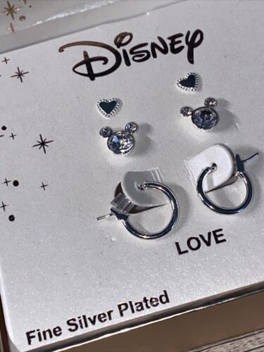 DISNEY Silver Plated ~ MINNIE MOUSE 3 Pair EARRING Set "LOVE"~REAR FIND!!!