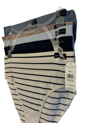 NAUTICA Size L 5-pk Various Colors Women's Ribbed Panties With Logo MSRP $48