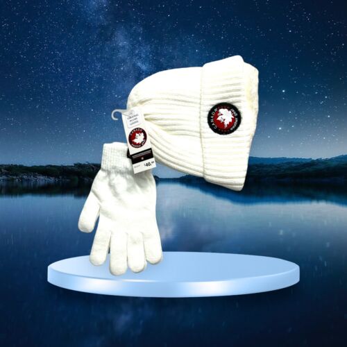 Canada Weather Gear White~Thermal Plush Lining Logo Hat~Matching Gloves set NEW