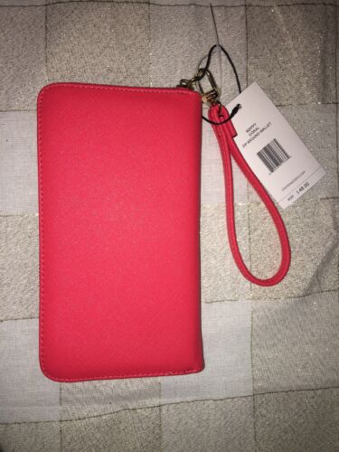 STEVE MADDEN WALLET WRISTLET CORAL SMOOTH TEXTURED GOLD ZIPPER