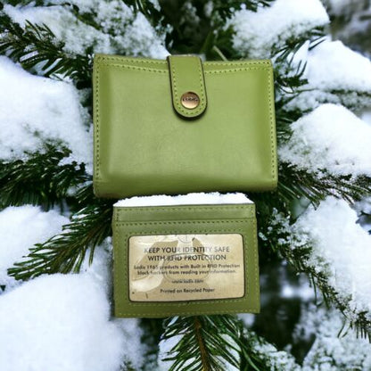 LODIS Coin Purse Bifold Card Wallet Green Genuine Leather-ABSOLUTELY BEAUTIFUL!