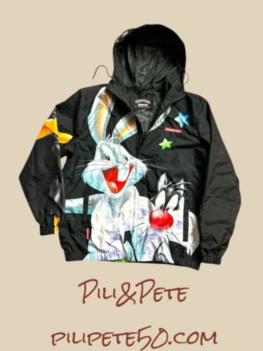 Members Only Looney Tunes Windbreaker w/ Hood Black Large  NWT ~ REAR FIND