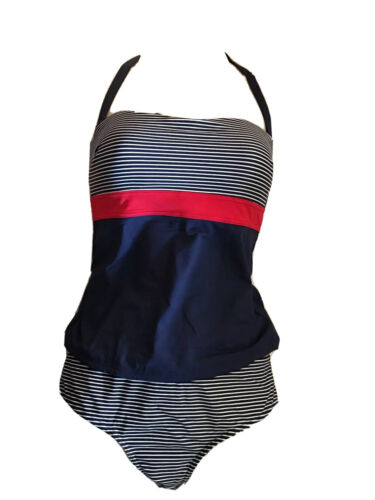 NIP TUCK BOND EYE TWO PIECE SWIMSUIT  Striped Navy, White, Red US Size 6 NWT*