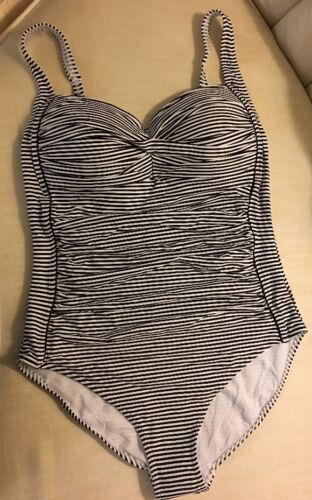 NIP TUCK BOND EYE ONE PIECE SWIMSUIT Sweetheart Shirred Maillot Black/White US 8