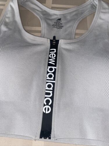 NEW BALANCE Medium Impact Sports Bra Style #R000440 GRAY~ FRONT ZIP LOGO
