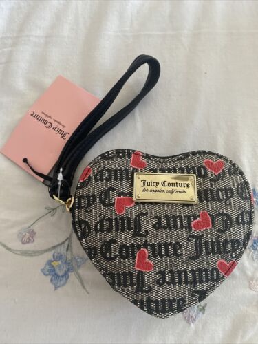 JUICY COUTURE BLACK AND GRAY HEART SHAPED COIN PURSE 5”D X 4.5” L X 1 “D