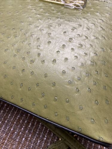 STEVE MADDEN HANDBAG BMAGGIE OSTRICH OLIVE GREEN GOLD-TONE HARDWARE NEW