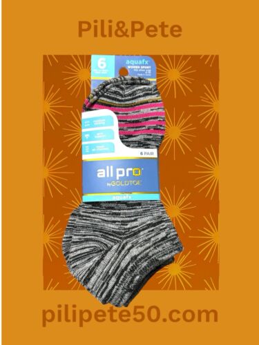All Pro Gold Toe Aquafx~6 Pairs~Gray Pattern No Show Socks Shoe 4-10~GREAT FIT!