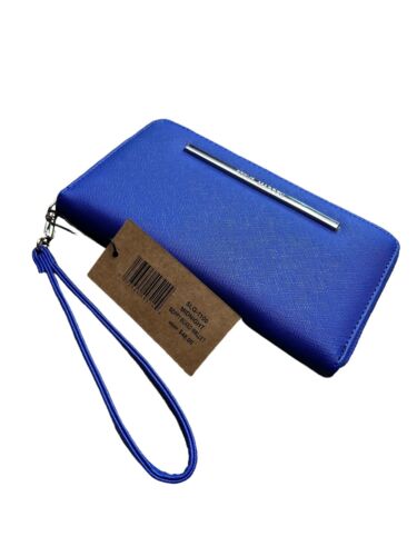 STEVE MADDEN WALLET WRISTLET MIDNIGHT BLUE SMOOTH TEXTURED SILVER ZIPPER~UNIQUE!