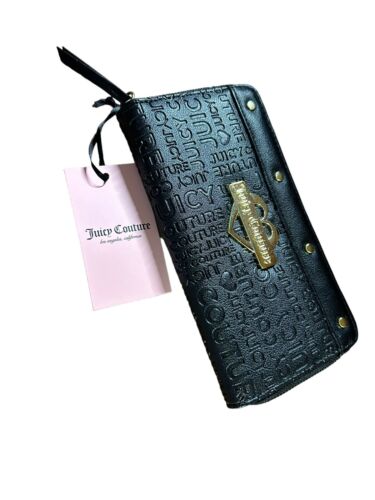JUICY COUTURE WALLET ORGANIZER- CLUTCH EMBOSSED LOGO-GOLD STUDS & ZIP AROUND
