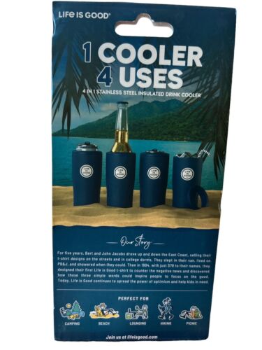 Life is Good 4-in-1 Can Cooler Multicolored~Fits All Slim/Regular Cans Cold 12 H