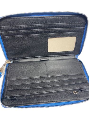 STEVE MADDEN WALLET WRISTLET BLUE SMOOTH TEXTURED SILVER ZIPPER~REAR FIND!