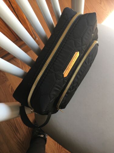 Aimee Kestenberg  Isabela Black Python Quilted Cosmetic Bag  Gold Hardware