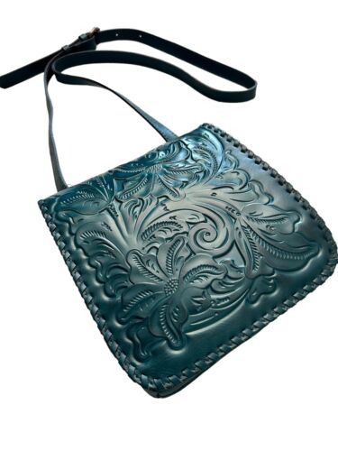 PATRICIA NASH Flap Leather XBDY Purse Granada Blue Coral  Floral Tooled P330244