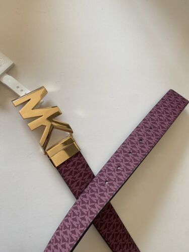 MICHAEL KORS BELT REVERSIBLE VIOLET MK LOGO TO LUGGAGE MK GOLD BUCKLE