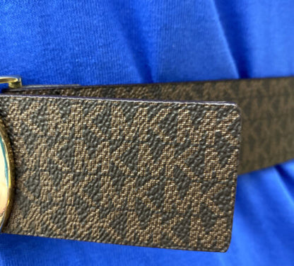 MICHAEL KORS BELT CHOCOLATE MK LOGO WITH LARGE MK LOGO GOLD ROUND BUCKLE YES!!