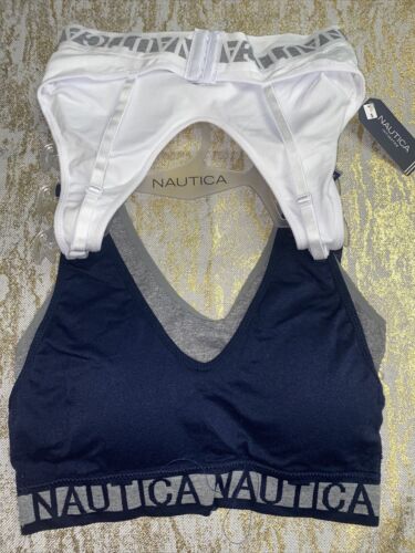 NÁUTICA Comfort  STYLE-NT5314 Sport Bra Small -3 Bras White, Gray, Blue MSRP $54
