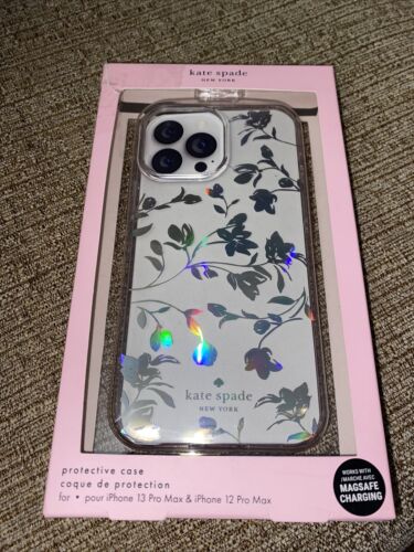 Kate Spade Phone Case For iPhone 12 & 13 PRO MAX Silver foil Floral Catch Colors