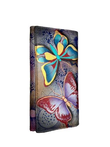 Anna by Anuschka Womens Tri-fold Clutch Wallet - Genuine Leather Hand Painted