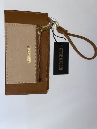STEVE MADDEN WALLET WRISTLET DETACHABLE CREDIT CARD HOLDER COGNAC/ BLUSH