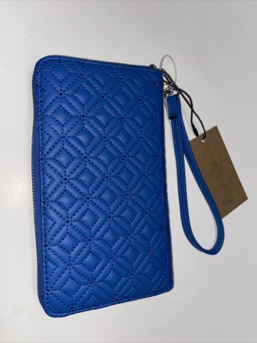 STEVE MADDEN WALLET WRISTLET BLUE SAPPHIRE BANGELO SMOOTH TEXTURED SILVER ZIPPER
