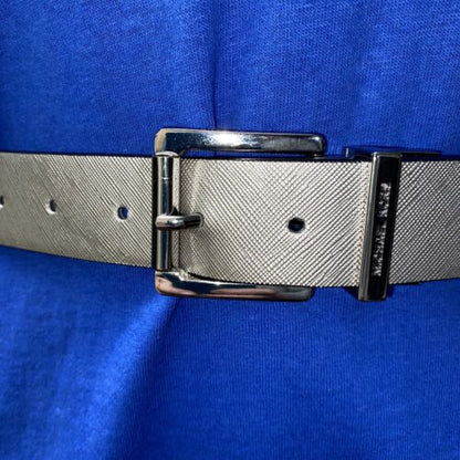 MICHAEL KORS BELT REVERSIBLE BLACK LARGE LOGO/METALLIC SILVER WITH SILVER BUCKLE