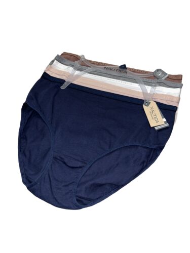 NAUTICA 5-pack~Organic Cotton Women Briefs Sz L High-Rise Multicolor NT3771~GREA