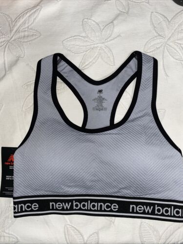 New Balance Medium Impact Sports Bra Style # 1153  SILVERMINK/ Black LARGE NEW