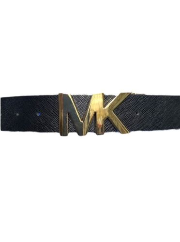 MICHAEL KORS BELT REVERSIBLE BLACK PRINTED MINI LOGO TO BLACK MK SILVER BUCKLE